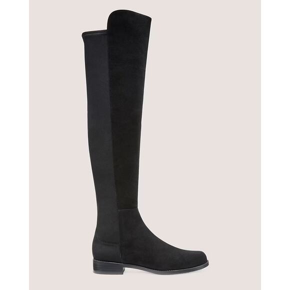 Stuart Weitzman 50/50 Over the‎ Knee Boots Black Suede Pull On Low Heel Sz 7.5